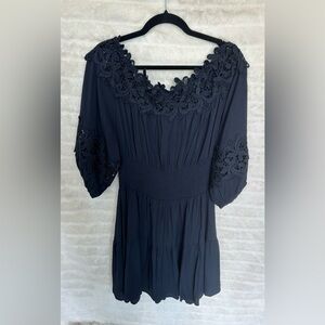 Gianni Bini Navy Blue Lace Trim Mini Dress- D67